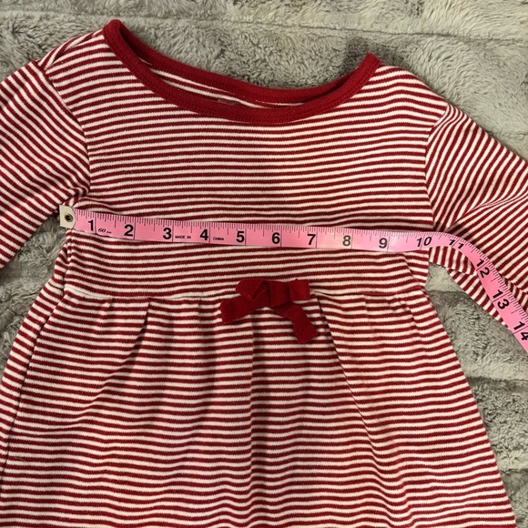 4T Red & White Striped Long Sleeve Shirt Dress, Bow, Organic Cotton - Picture 3 of 5